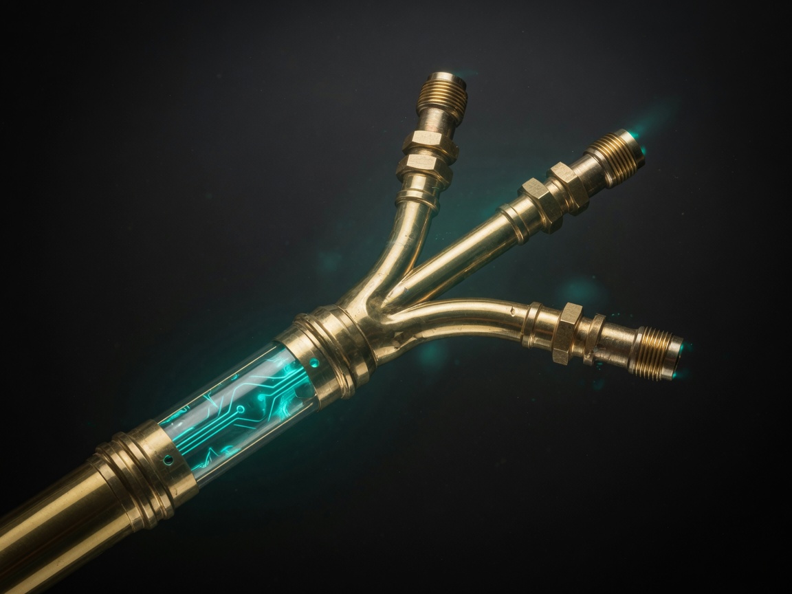 Brass pipe branching into three flows